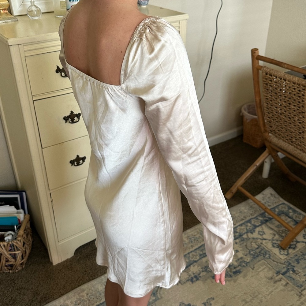 Princess Polly champagne satin square neck dress. Never worn.